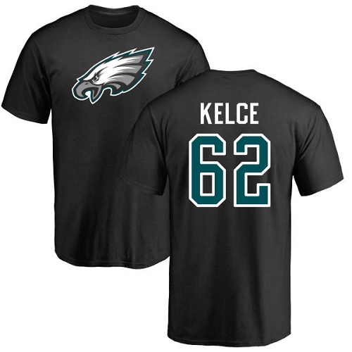 Men Philadelphia Eagles #62 Jason Kelce Black Name and Number Logo NFL T Shirt->nfl t-shirts->Sports Accessory